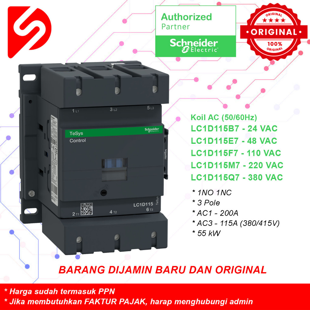 Kontaktor LC1D115M7 3P AC1 200A AC3 115A 24V 42V 48V 110V 220V 380V LC1D115B7 LC1D115E7 LC1D115F7 LC