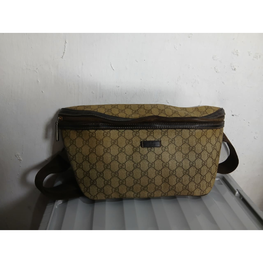 tas waist bag sling slempang pria men brand gucci signature istimewa preloved