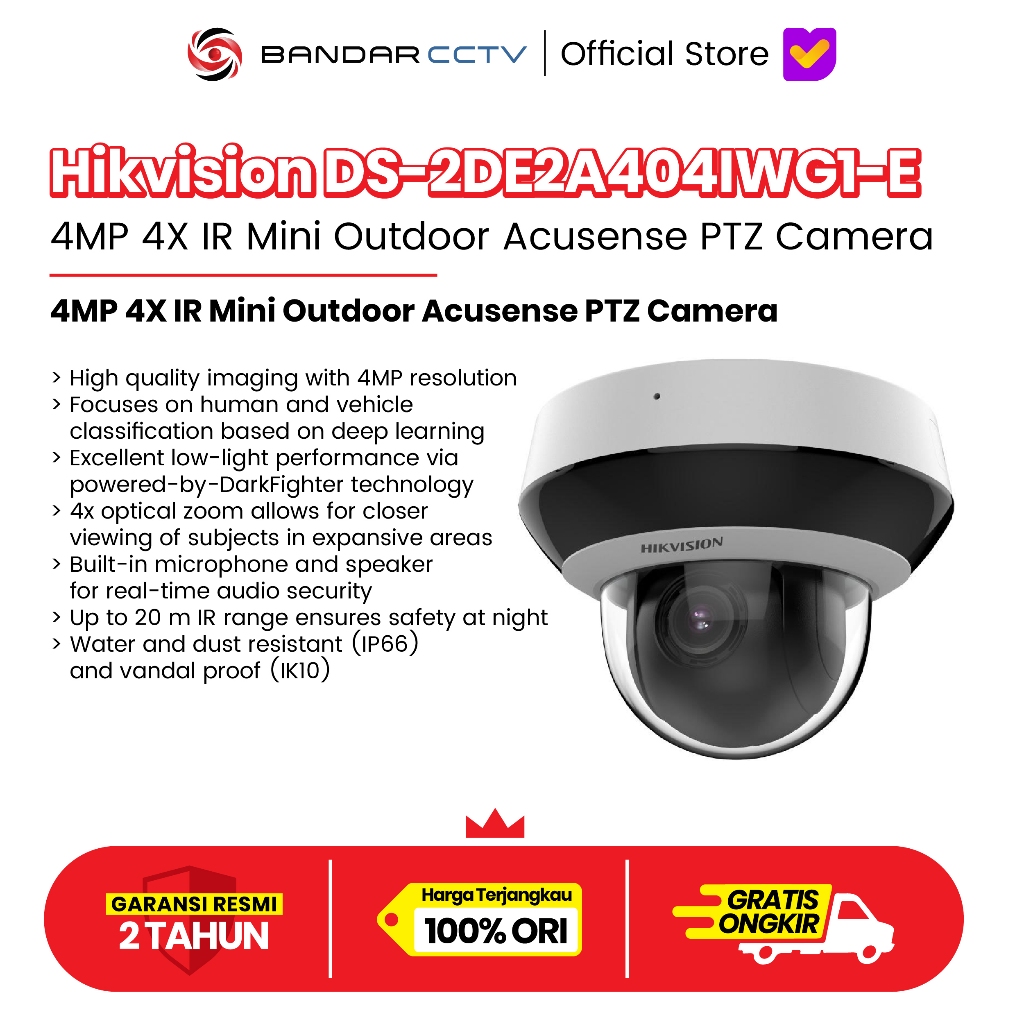 HIKVISION DS-2DE2A404IWG1-E 4MP 4X IR Mini Outdoor Acusense PTZ Camera