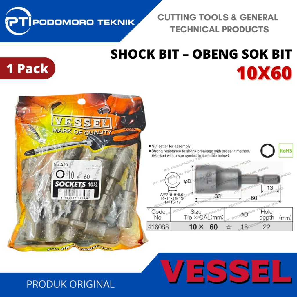 Socket Bit Mata Obeng A20 10X60 / Sock Bit Vessel A20 / Soket Bit Vessel Japan Original 10 PCS