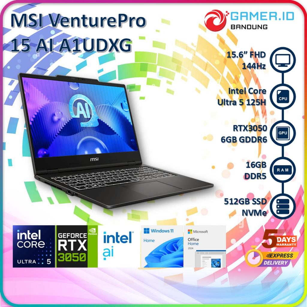 MSI VENTUREPRO 15 AI A1UDXG CORE ULTRA 5 125H 16GB 512GB 15.6" FHD IPS 144HZ