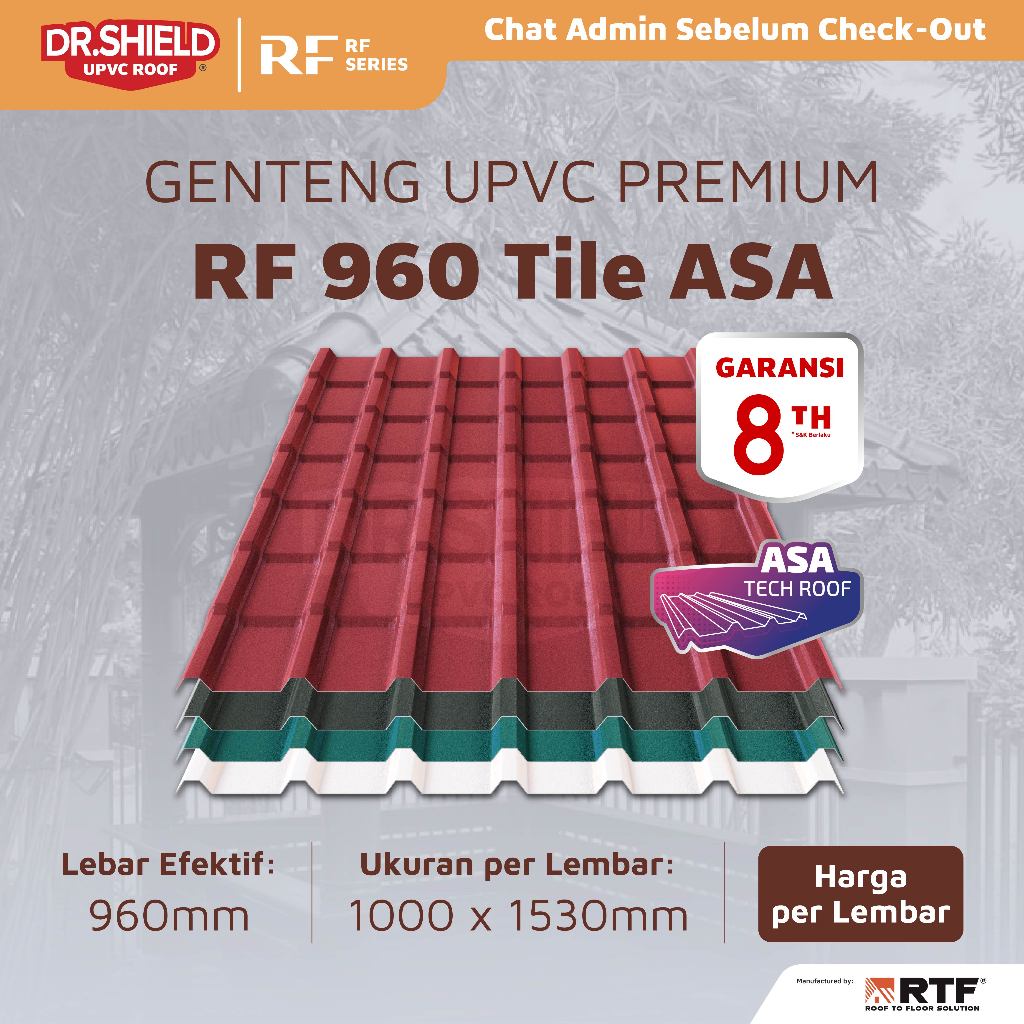 Atap UPVC DR.SHIELD Single Wall / Single Layer RF 960 Tile ASA Model Genteng Premium