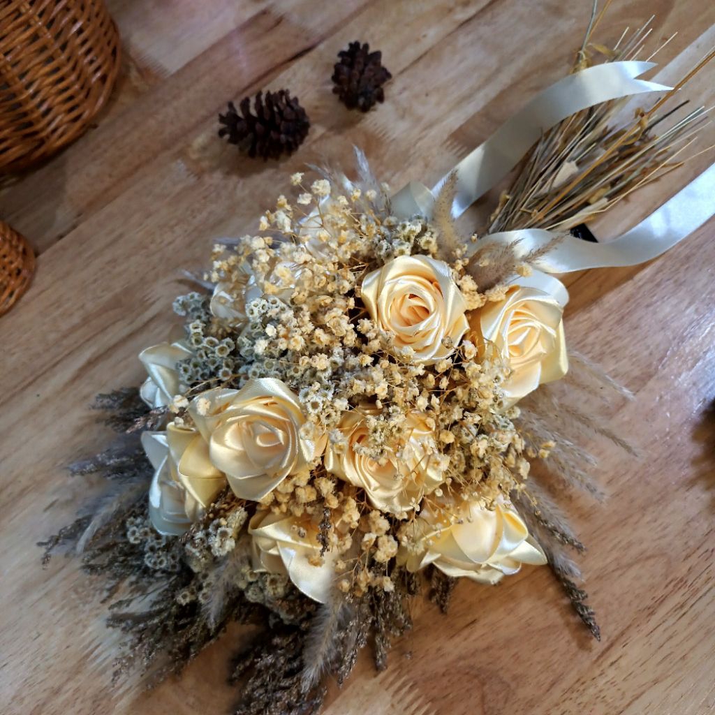 Buket Bunga Wedding Bunga Kering & Satin | Bridal Bouquet Rustic
