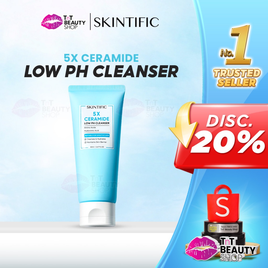 SKINTIFIC 5X Ceramide Low pH Cleanser - Gentle Cleanser For Sensitive Skin 80Ml - 15ml | TnT Beauty 