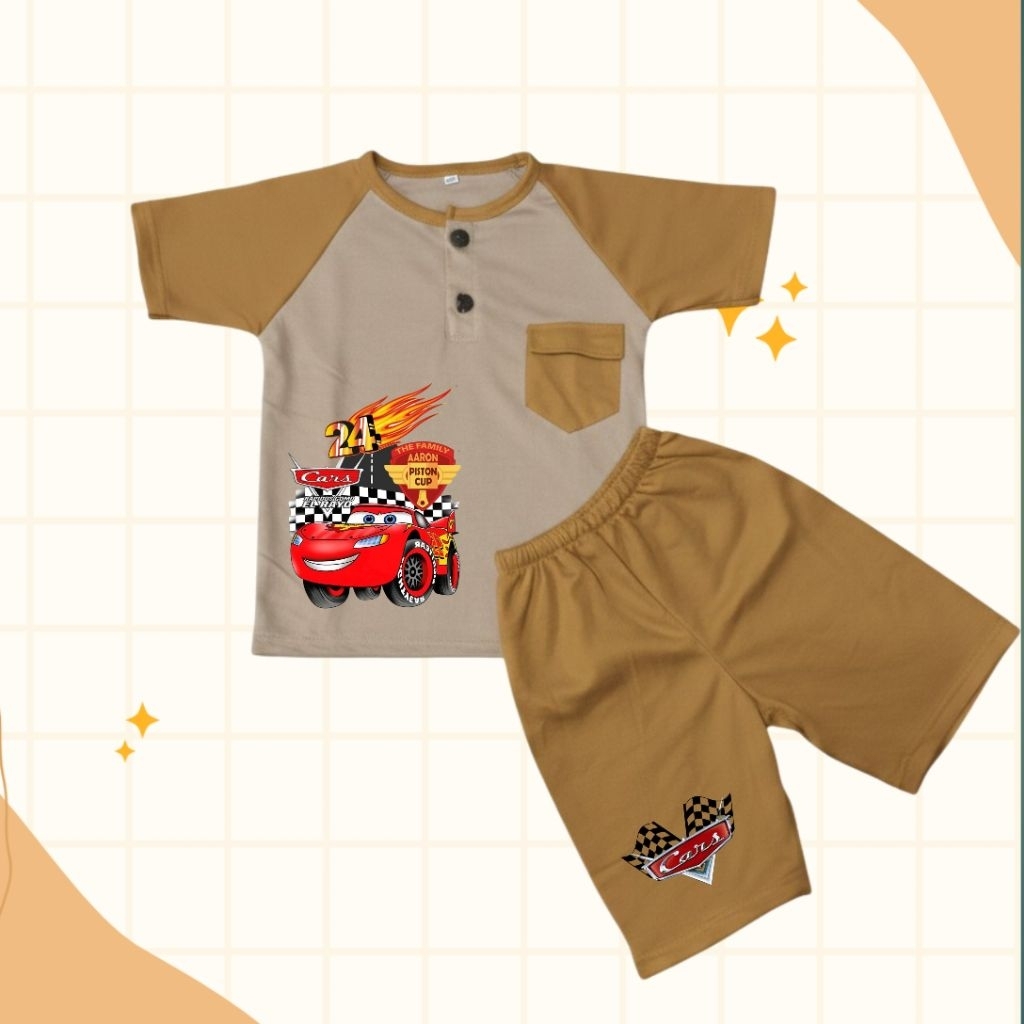 ​Setelan Baju Anak Laki-Laki Kaos Raglan Cars McQueen 1-5 Tahun | Setelan Pendek Anak Cowok Karakter