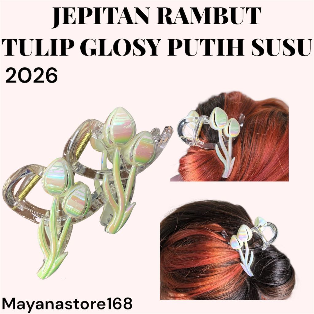 MY$ 1 2026 BARU JEPITAN RAMBUT IMPORT MODEL PITA ULIR MOTIF BUNGA TULIP WARNA BENING TULIP PUTIH SUS
