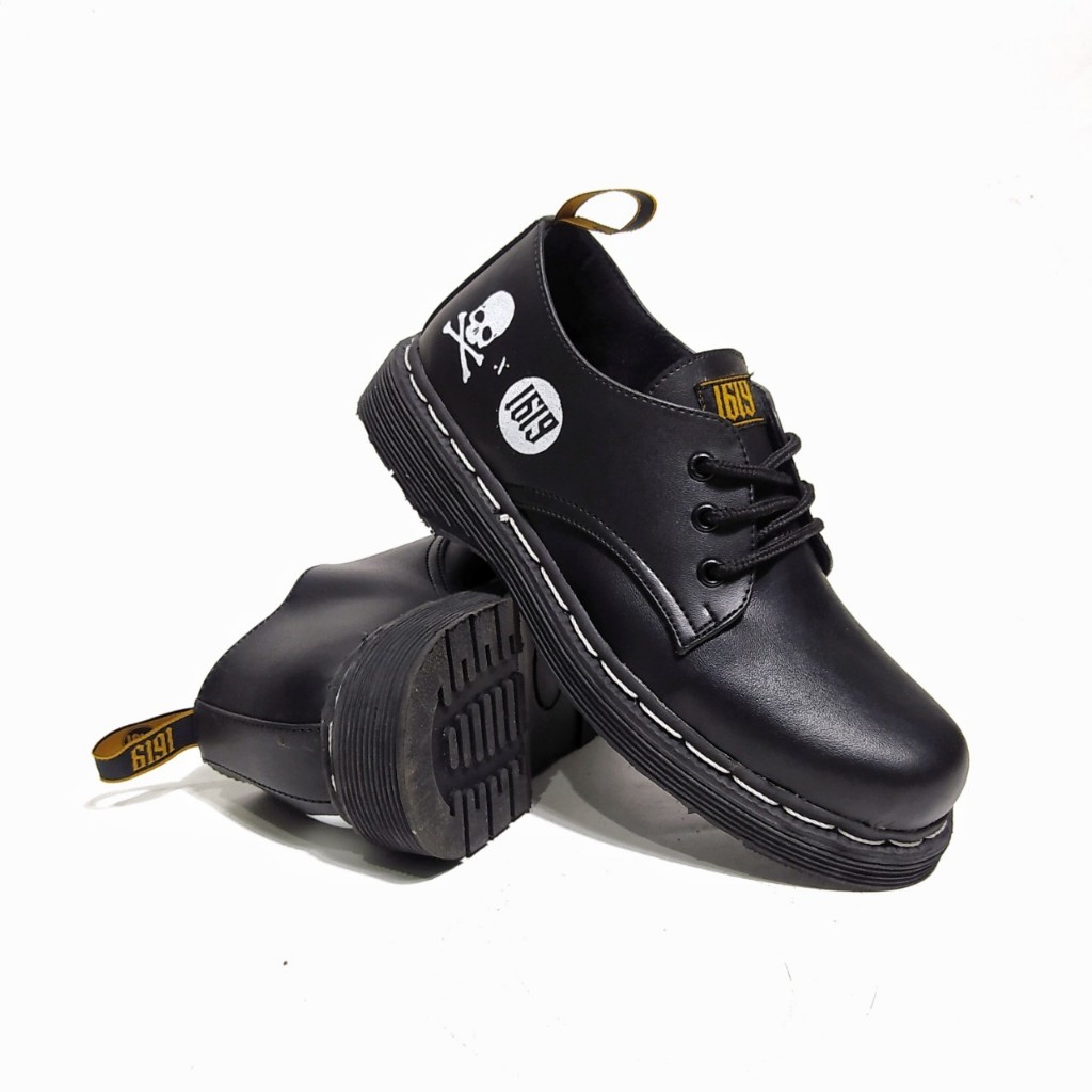 Skull Low Boots Pria Black Series | Sepatu Dokmar Pendek Semi Formal Kekinian