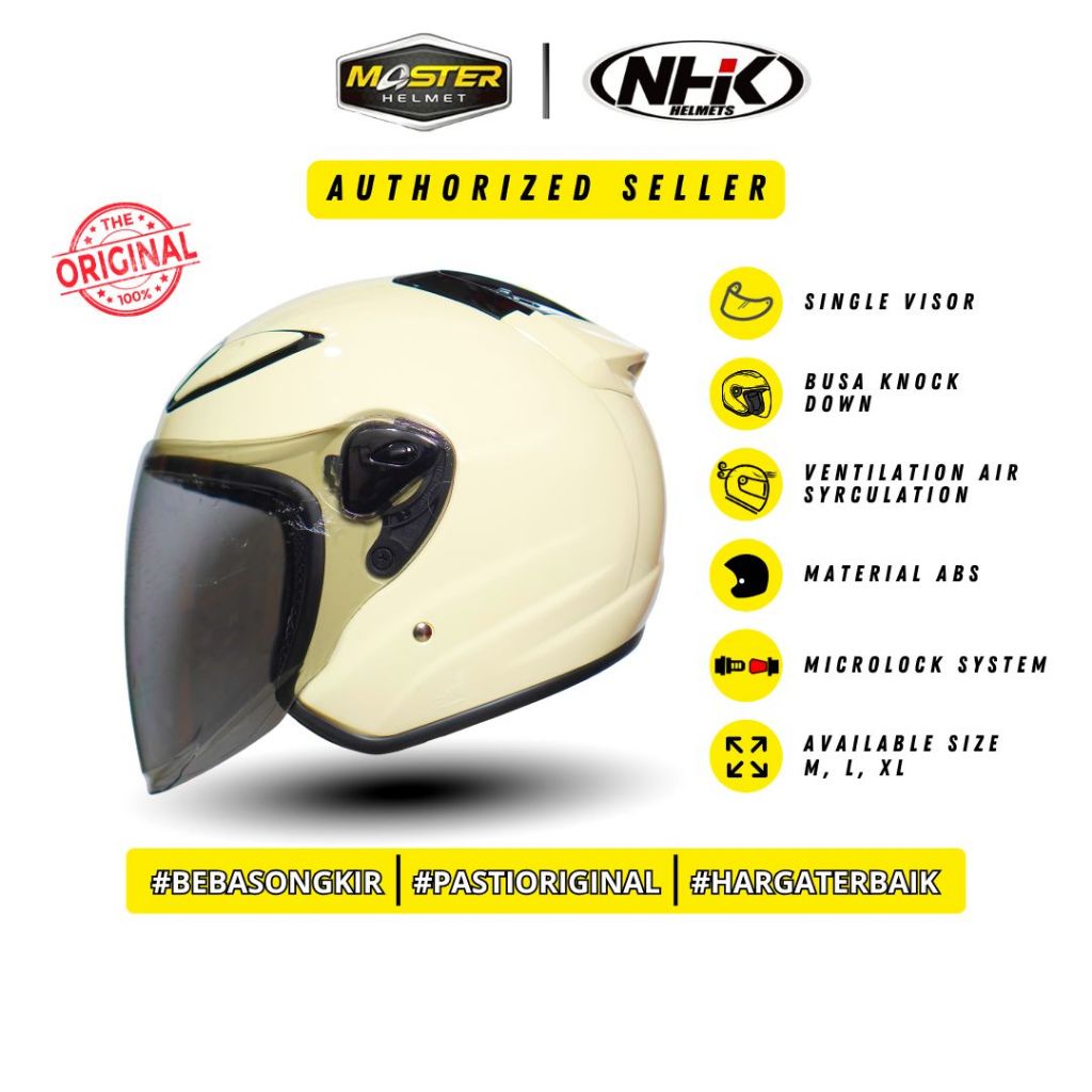 NHK R6 Solid Black Dop - Helm Half Face Hitam Doff
