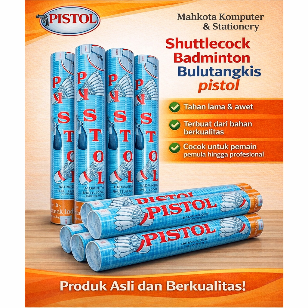 Kok Badminton PISTOL & Airlangga Shuttlecock – Cocok Latihan & Main Harian (1 Tube / 12 PCS)
