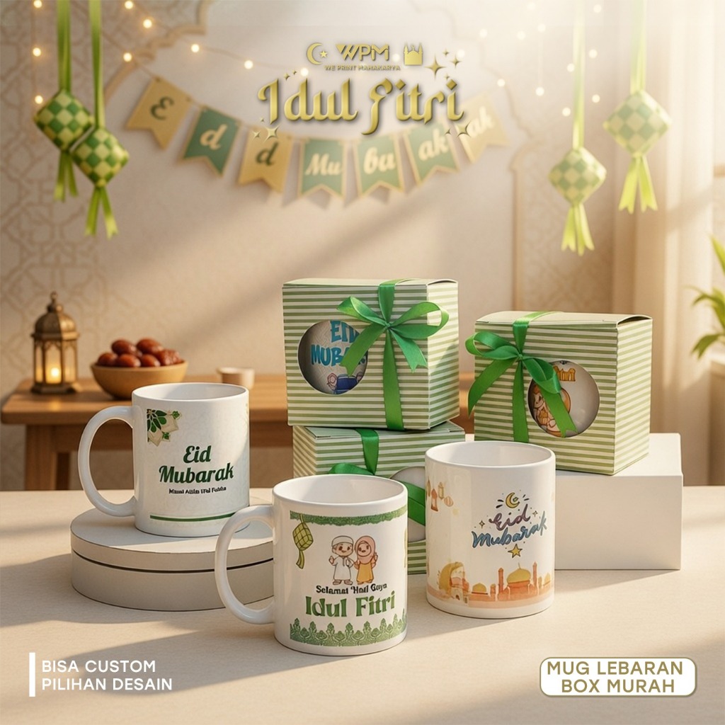 MUG LEBARAN  PACKING BOX STANDAR PITA AND CARD   / MUG LEBARAN  ECERAN / MUG CUSTOM / MUG HADIAH / M
