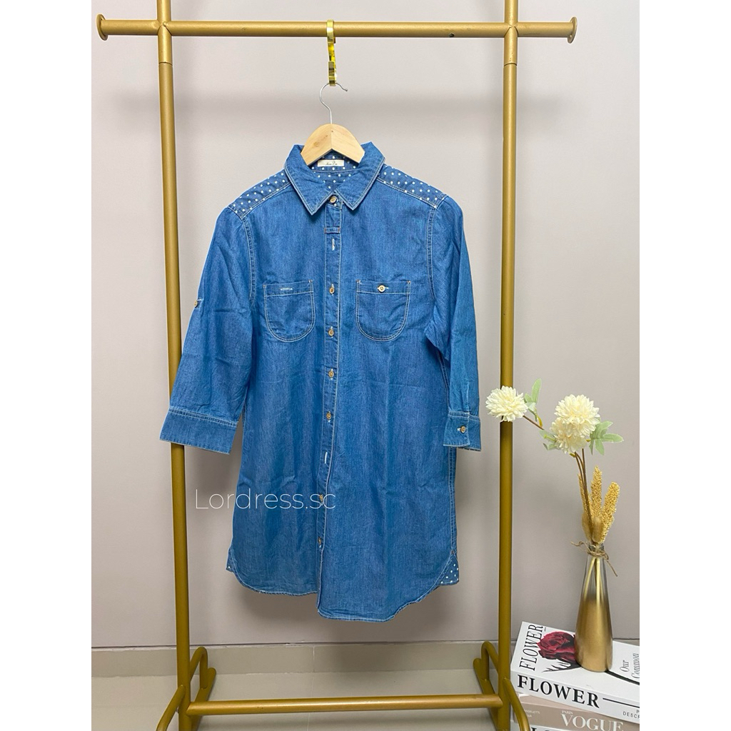 Preloved Kemeja Tunik Jaket Jacket Denim Jeans Hijab Ibu Menyusui Busui Kekinian Korean Style Biru B