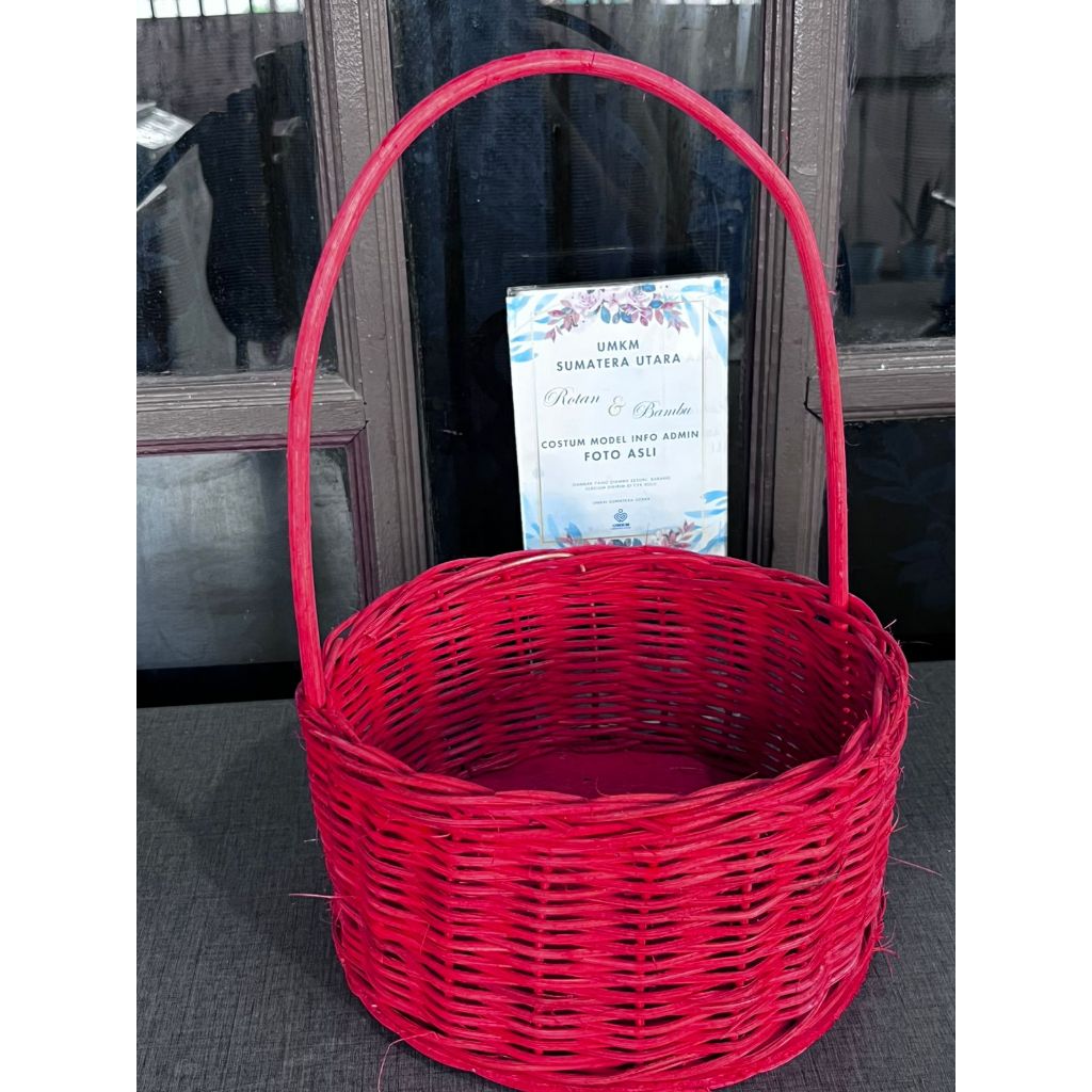 Keranjang Rotan Merah 20cm / Parcel bambu / parcel lebaran / Parcel natal / parcel imlek /  keranjan