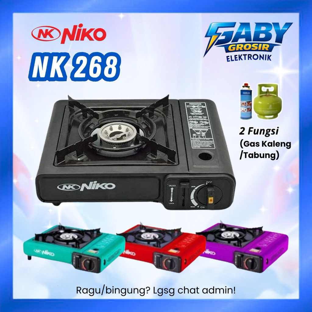 KOMPOR PORTABLE NIKO GAS STOVE PORTABLE NIKO NK-268 2in1 (BISA GAS KALENG / LPG) / KOMPOR GAS