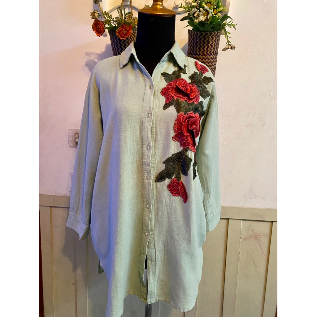 Prelove tunik Linen Warna Sage Ld 104