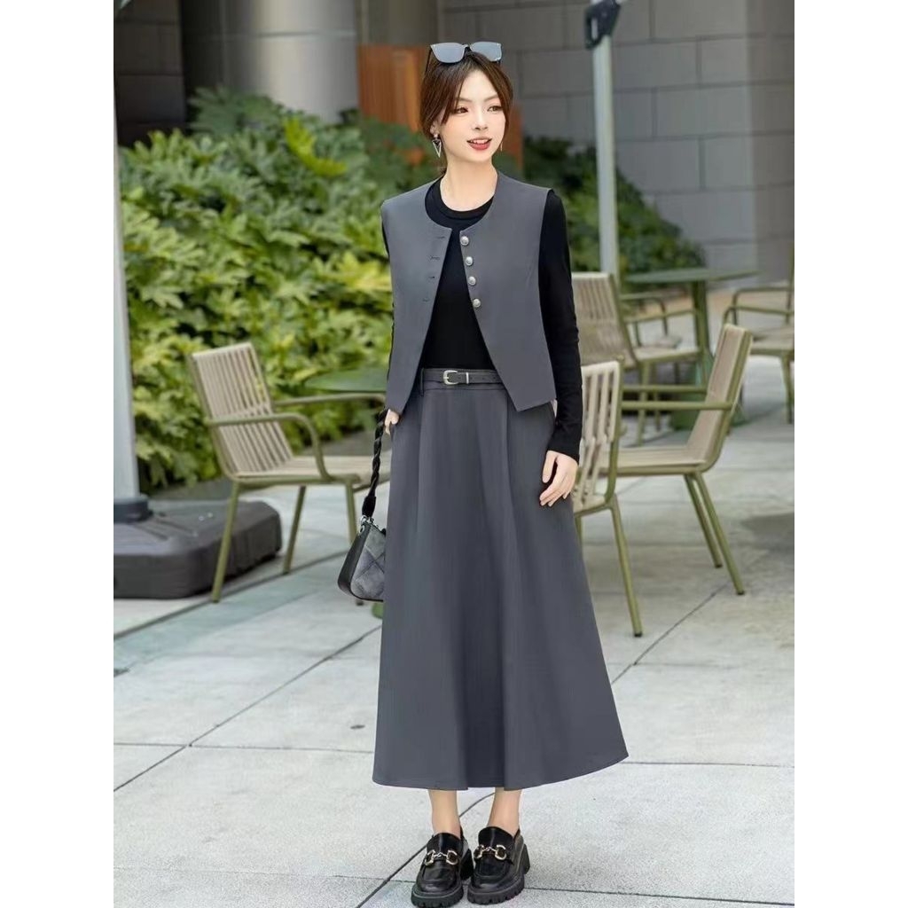 Set Midi Dress Rompi Import Premium Fiona (FCDI1604)