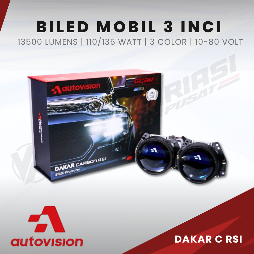 Headlamp Projector Autovision 3.0" DAKAR Carbon RSi 135W – BiLED 3 Warna | Blue Candy Lens