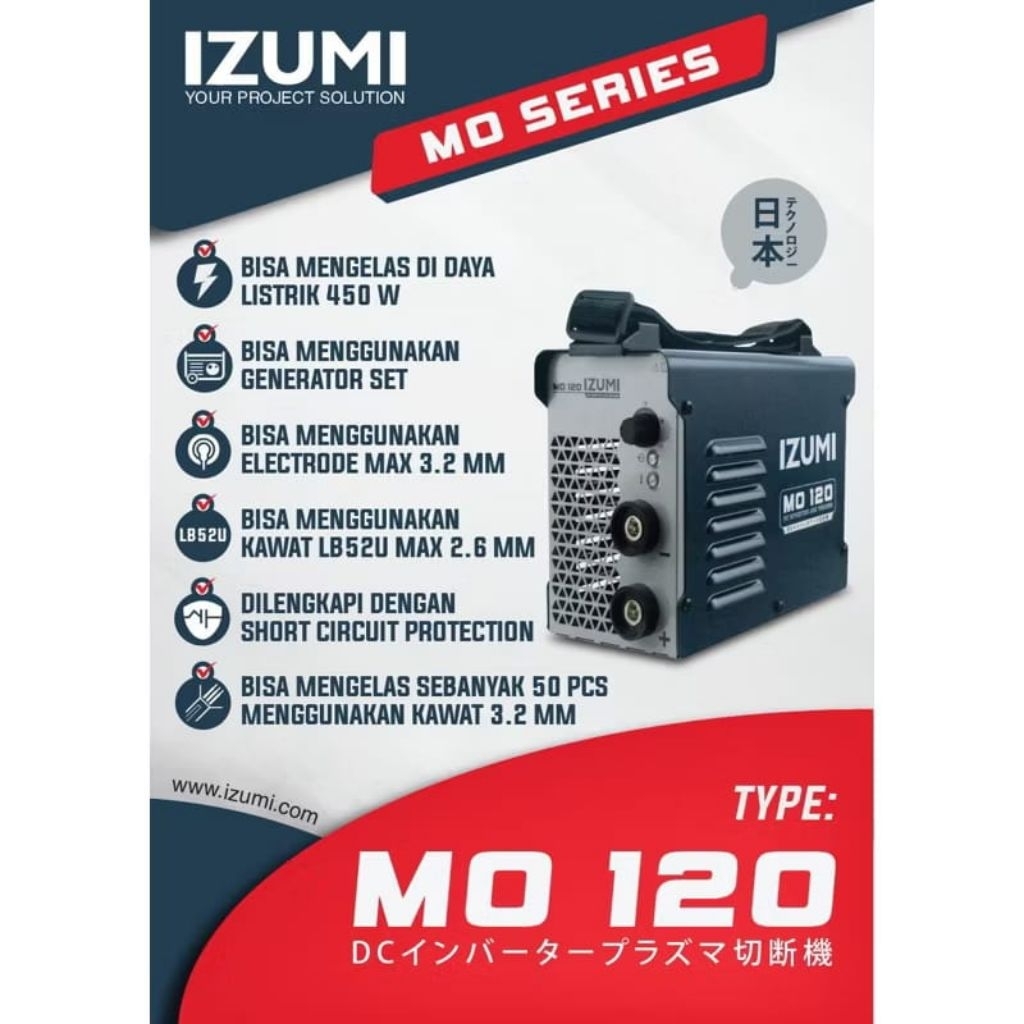 Mesin Las Listrik Izumi MO 120 900Watt - Trafo Las Inverter Izumi MO120 A 900 Watt MMA IGBT.