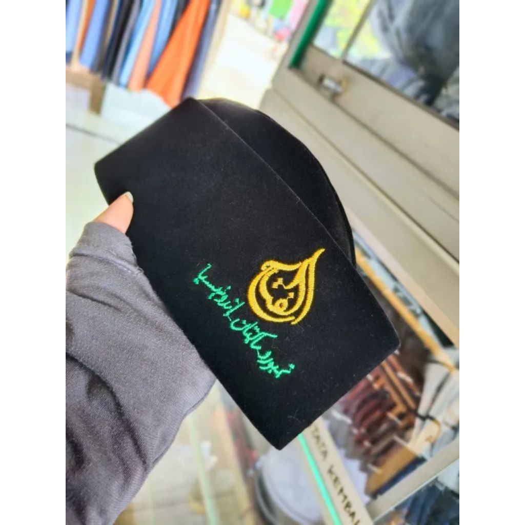 Peci Hitam Songkok Logo Alfatah / Kopiah Songkok Nasional Full AC Presiden Peci Susun