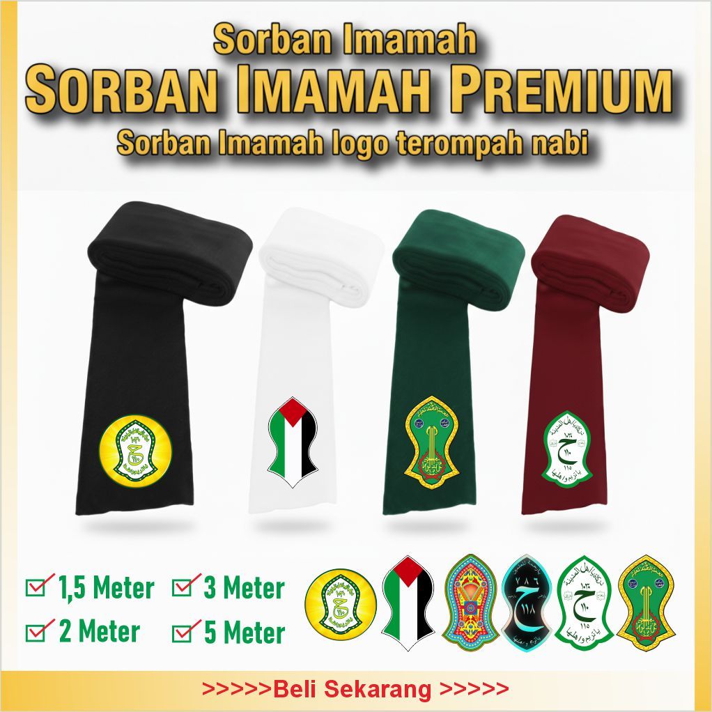 Sorban Imamah Logo Nabi/Imamah Logo Nabi/Imamah 1,5 meter/Imamah 2 meter/Imamah 3 meter/Imamah 5 met