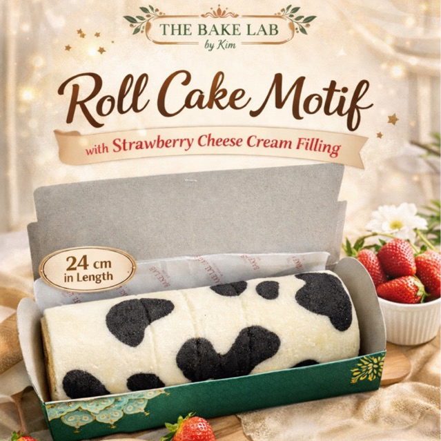 Roll Cake Premium 24cm Strawberry Cheese Cream | The Bake Lab by Kim | Bolu Gulung Lembut Moist | Ku