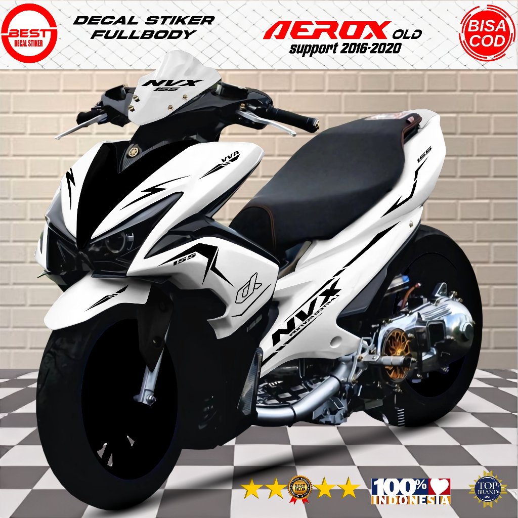 Decal Stiker Aerox Old Putih Fullbody Motif NVX - Dekal Sticker Aerox Old Fullbody Putih NVX