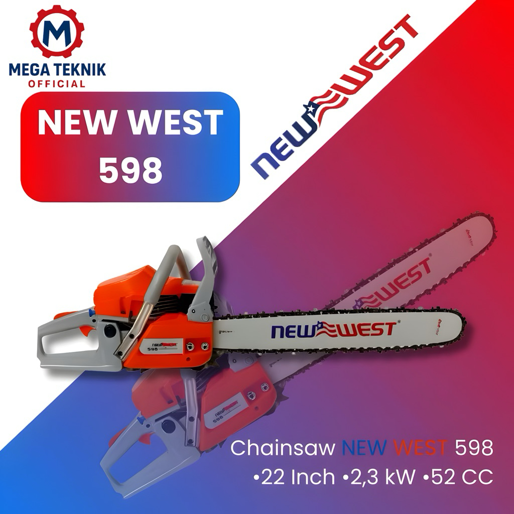 ORIGINAL MESIN POTONG KAYU CHAINSAW NEW WEST 598 22" CHAINSAW, SIAP KIRIM KE LUAR PULAU NEW WEST ORI