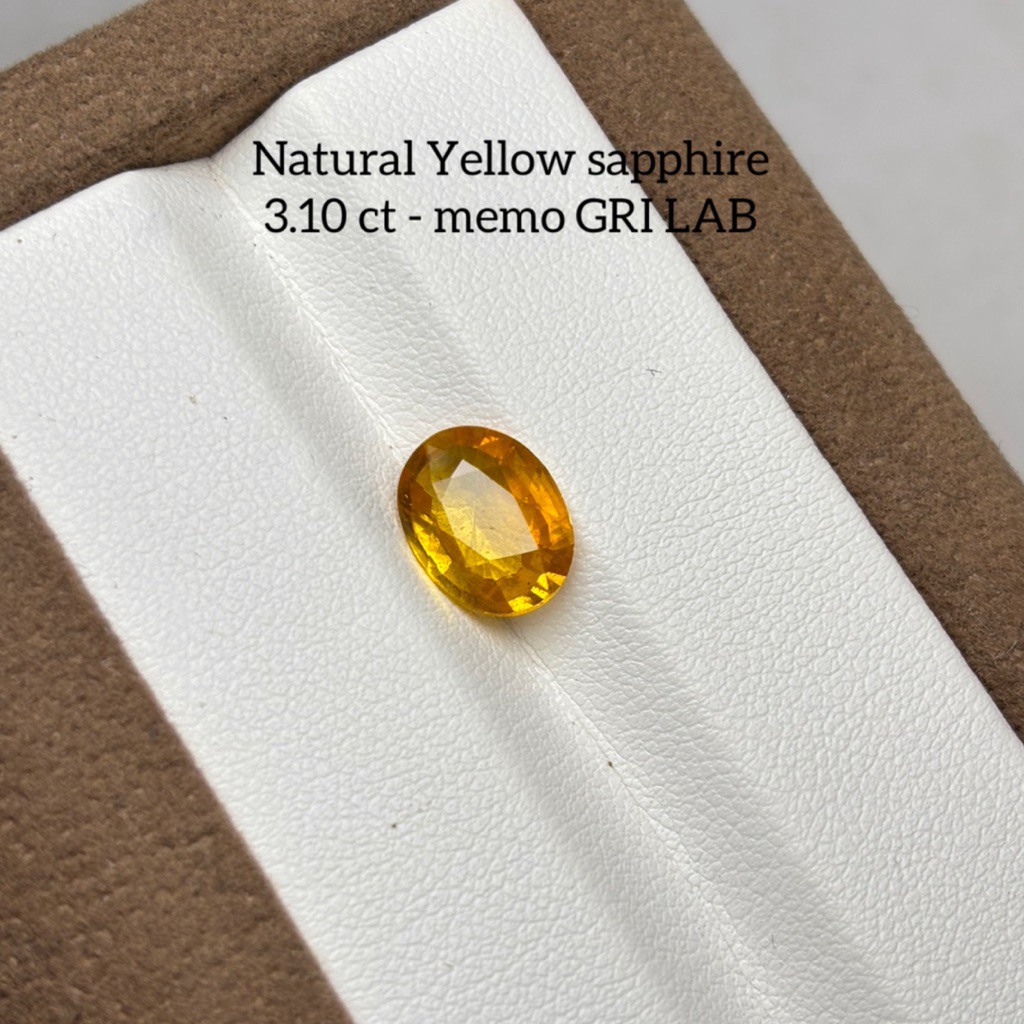 Natural Yellow Sapphire 3.10 ct - Memo GRI LAB Batu Permata Asli dengan Kualitas Terbaik