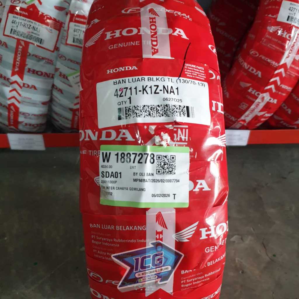 BAN FEDERAL TUBELESS UKURAN 130/70-13 K1Z, COCOK UNTUK BAN BELAKANG MOTOR MATIC BESAR SEPERTI PCX, N