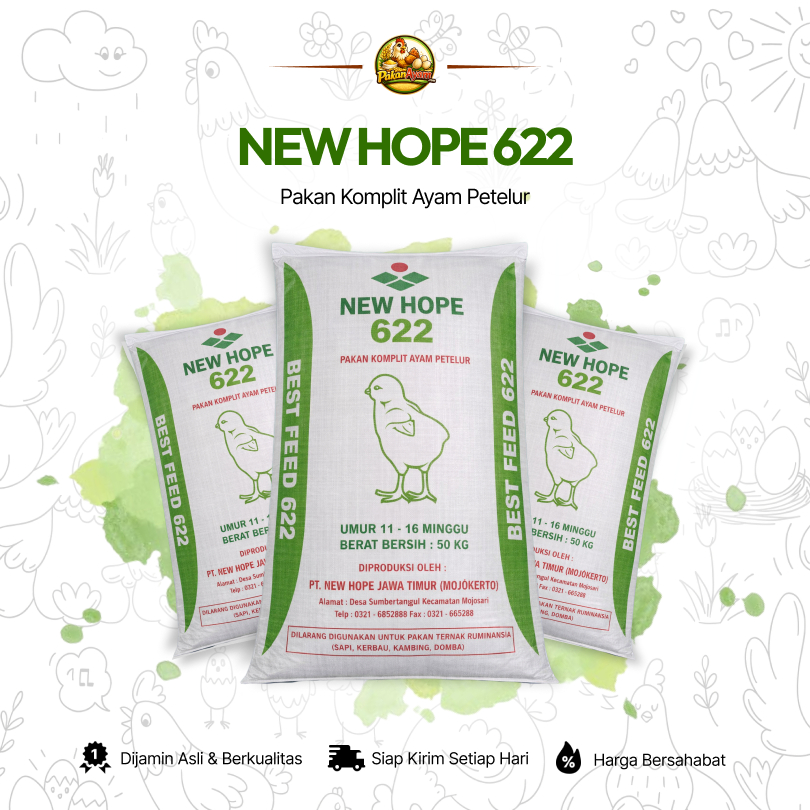 NEW HOPE 622 – Pakan Komplit Ayam Petelur Pra Produksi (Usia 2–6 Bulan) | Best Feed 622 | REPACK KIL