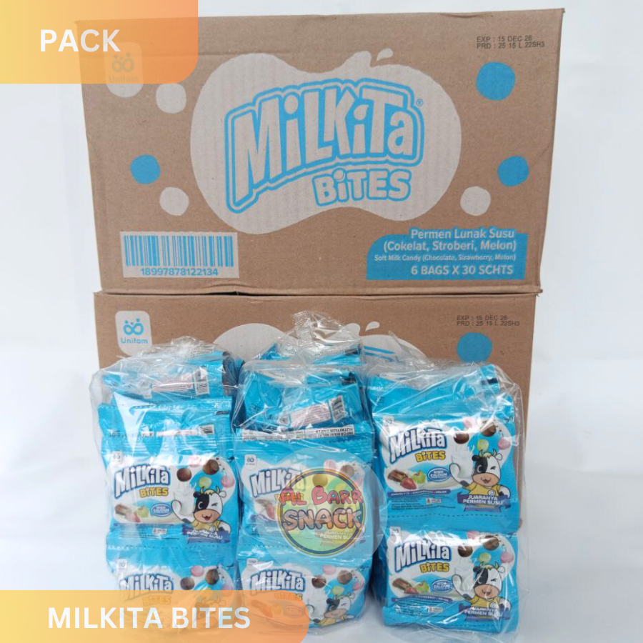 Milkita Bites Permen Susu Rasa Coklat Stowbery Melon Kemasan Pack 30 Sachet