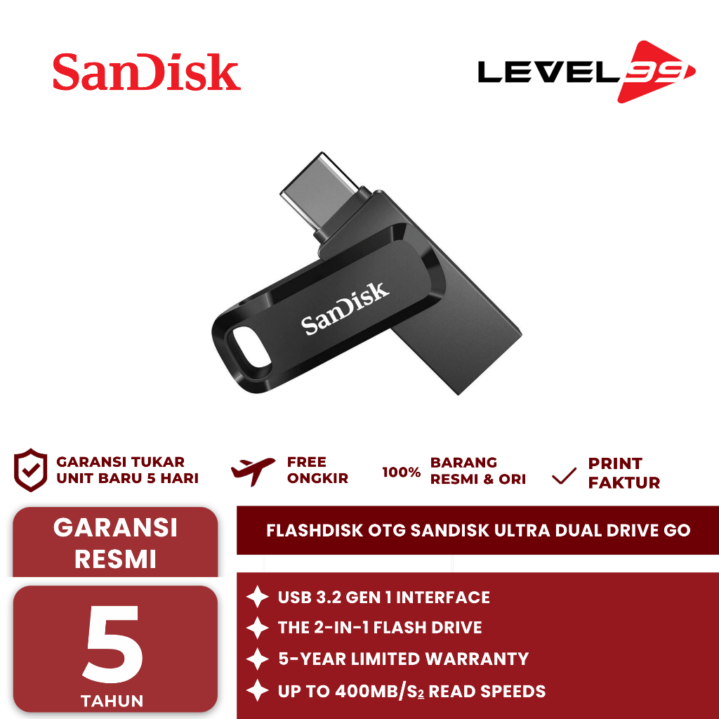 Flashdisk OTG Sandisk Ultra Dual Drive GO 128GB USB 3.1 Type-C - (SDDDC3-128G-G46)