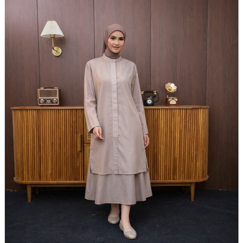 Long Outer Tunik Kancing - Cardigan Oufit Kondangan Wanita Bahan Katun Tencel Lyocell size M XL