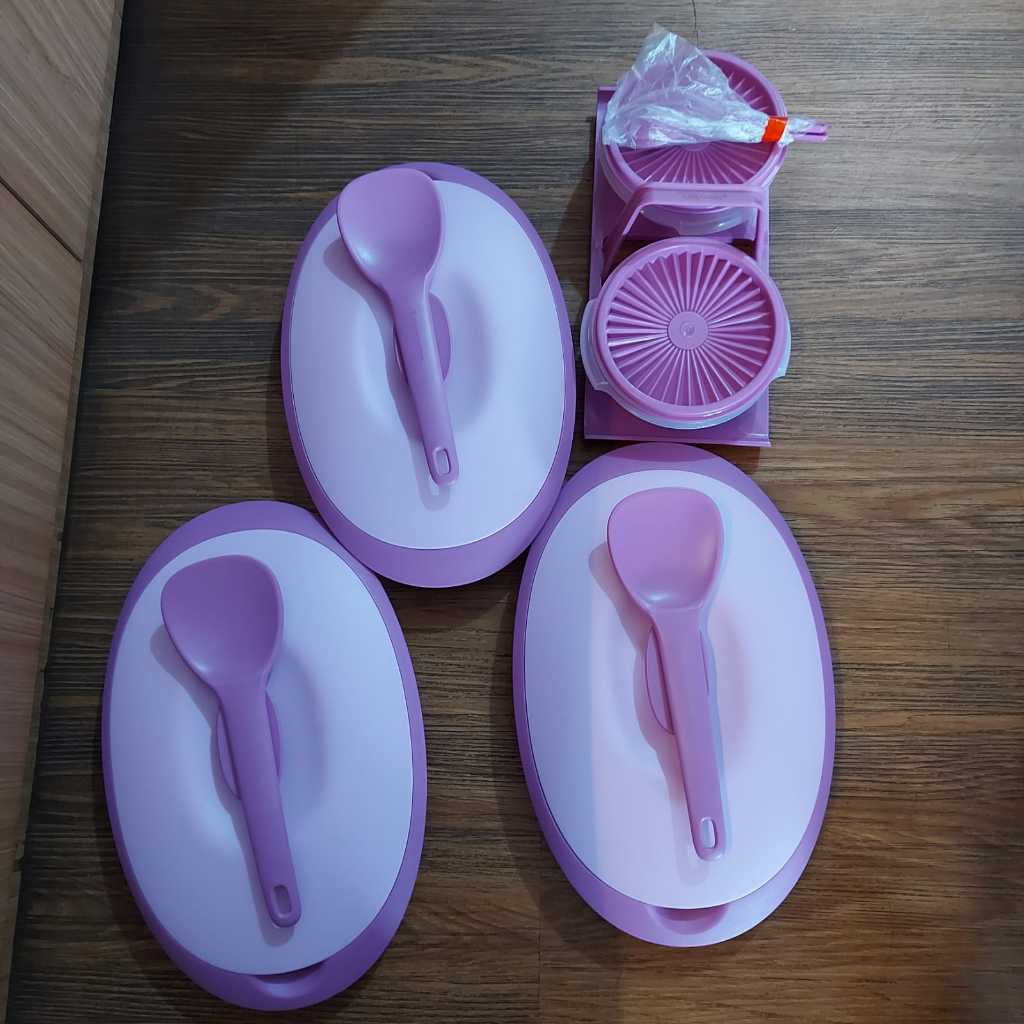 Tupperware paket serving platter ungu 3 pcs free condimate duo ungu wadah penyajian makanan dan wada