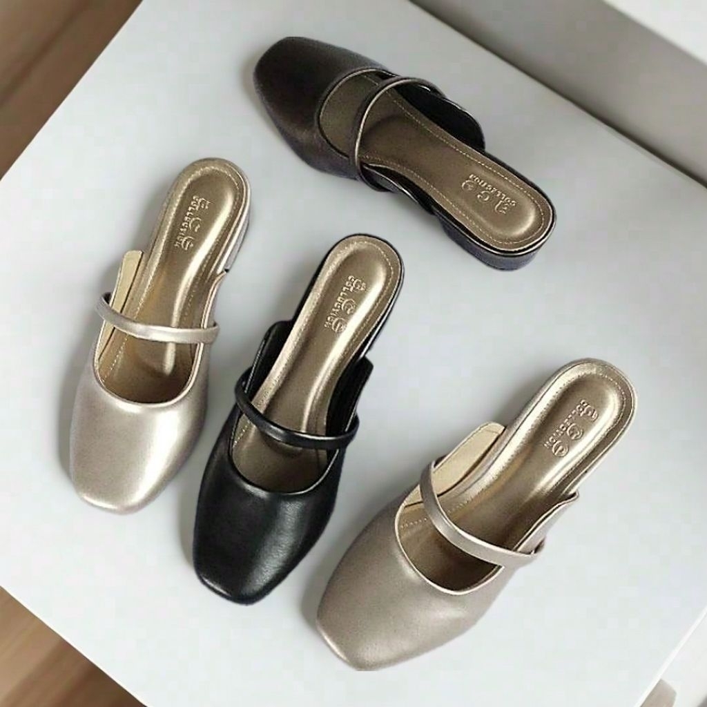Sandal selop wanita hak 3cm kekinian trendy
