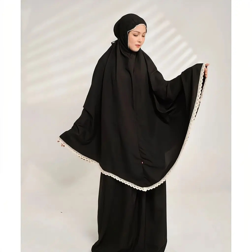 Mukena Polos Renda Bawah Navy Hitam Dewasa | Alesta Prayer Wear by Zoya