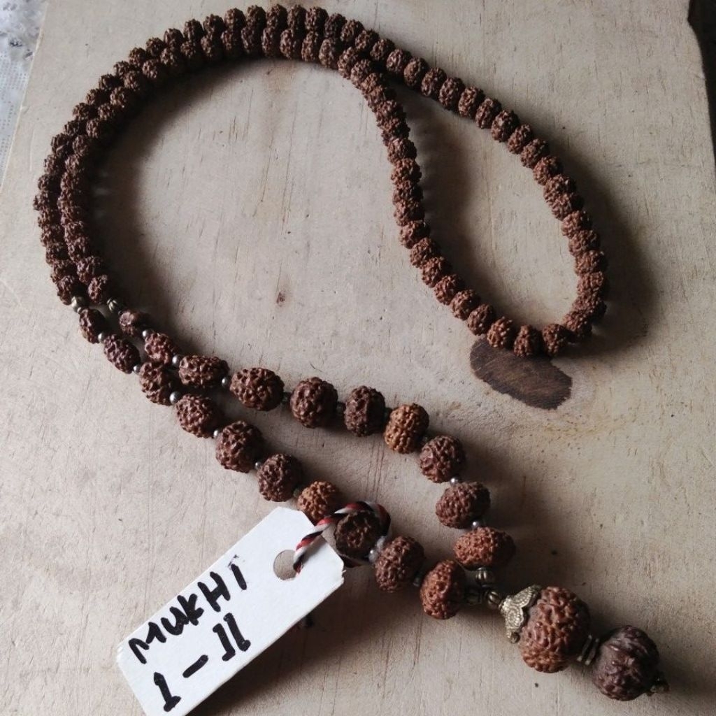 japamala rudraksa/biji genitri 108 butir/mukhi 1-mukhi11,mukhi 2,mukhi,5,mukhi 6,mukhi 7,mukhi 8,muk