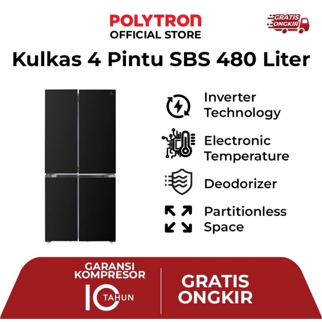 KULKAS POLYTRON 4PINTU SIDE BY SIDE PRS 510X SBS 480LITER