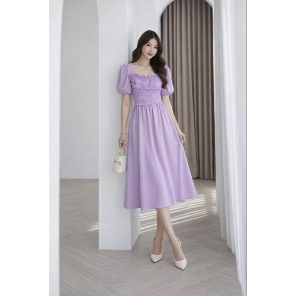 Dress Lilac / dress korea / dres terbaru / dress unggu / dress wanita