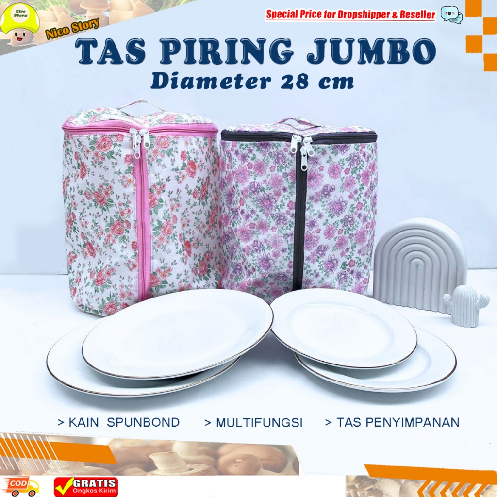 (NCS) Tas Piring Prasmanan Jumbo 28 Cm Anti Debu bahan kain - Sarung cover tempat penyimpanan piring
