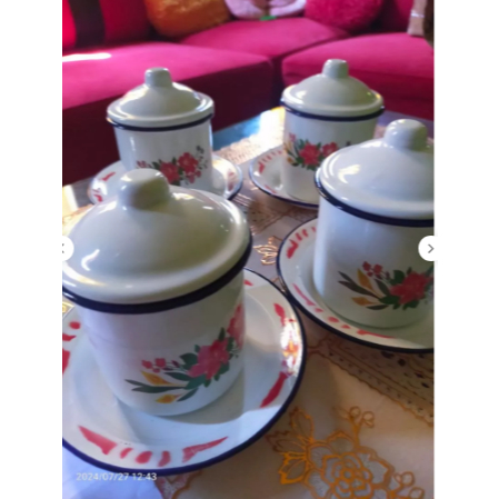 TERLARISSET MUG PLUS TUTUP DAN LEPEK MOTIF KEMBANG SENG ENAMEL