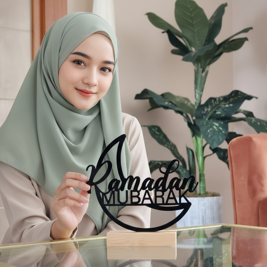 **DEKOR SIMPEL//  Hiasan Meja Ramadan Akrilik & Kayu - Dekorasi Bulan Sabit Mubarak
