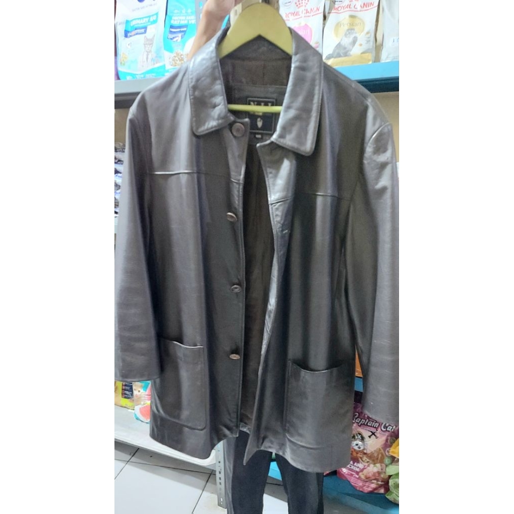 Jaket kulit tebal mulus model semi jas/kemeja