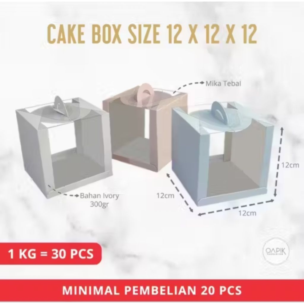 Cake Box Mika 12x12x12, Kemasan Kue, Kemasan Roti, Packaging Kue, Packaging