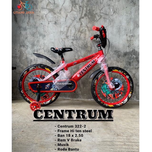 Sepeda Anak Cowok BMX ring 18 Centrum 322-2  | Sepeda anak roda 4 empat centrum 322-2