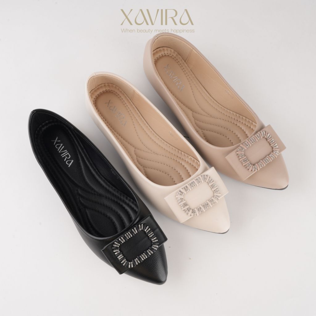 Xavira Zelia Sepatu Import Wanita Flat Shoes Lepes Kuliah Kerja Kantor Teplek Kulit Sintesis