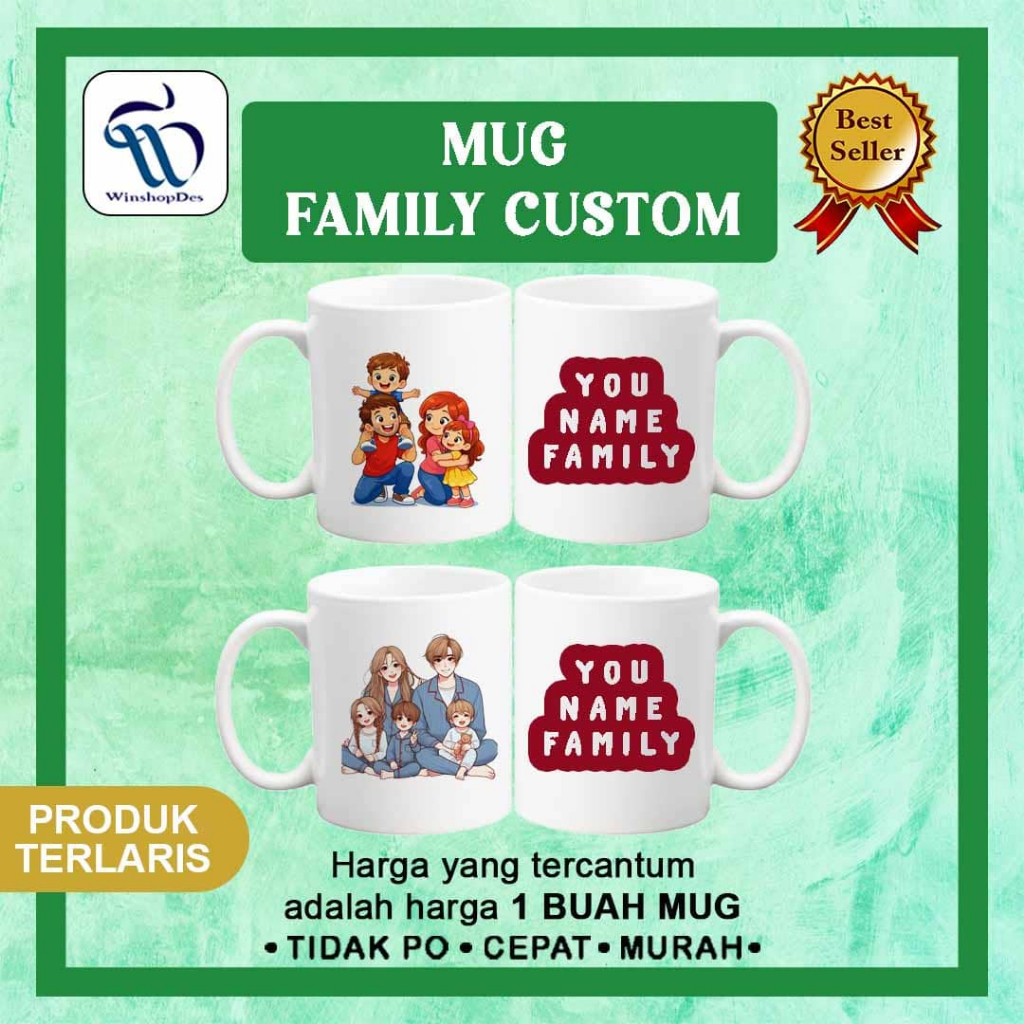MUG FAMILY / MUG CUSTOM  NAME FAMILY / GELAS CUSTOM / MUG DESAIN LUCU