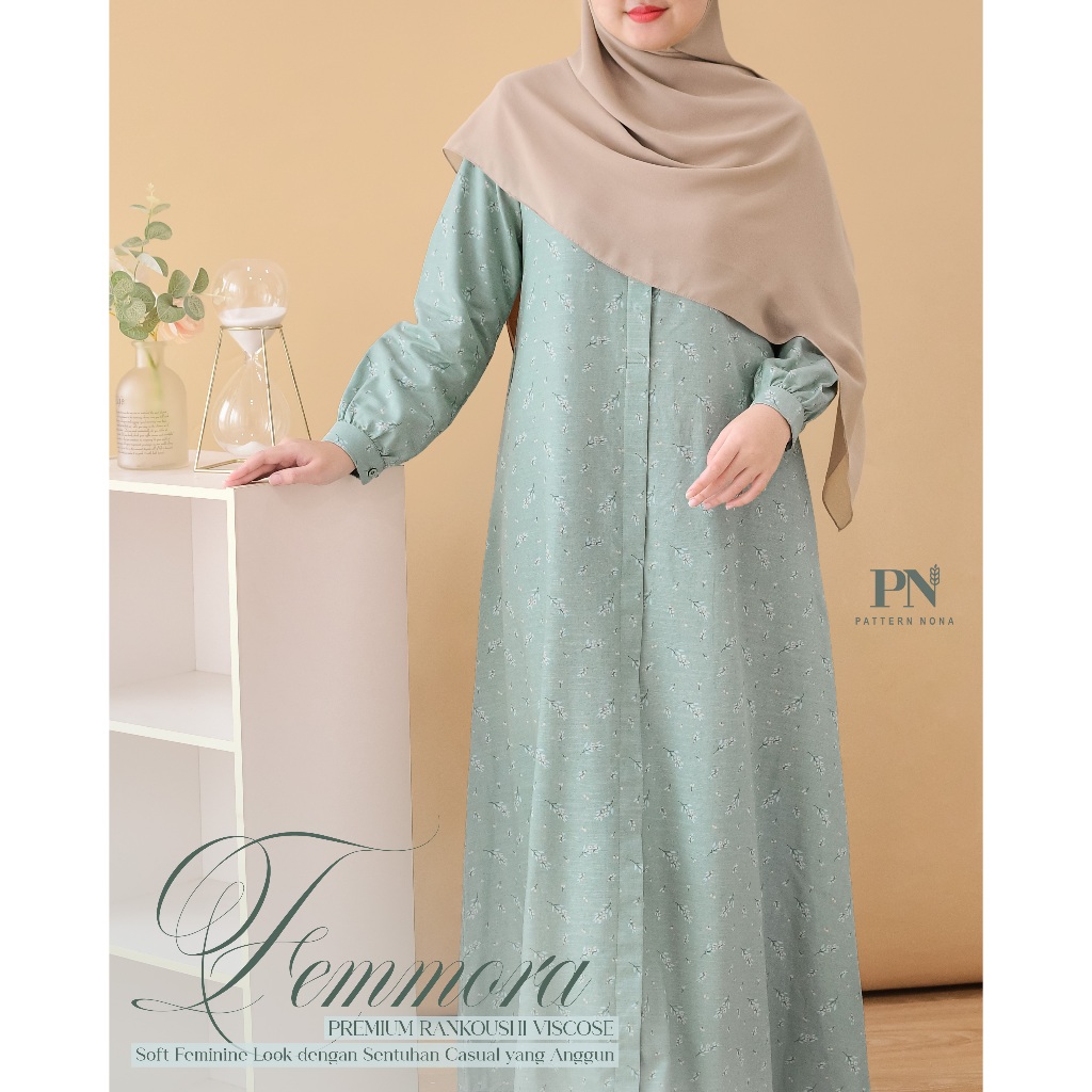 Pattern Nona Dress Femmora Gamis Adem Flowy Premium Rankoushi Viscose