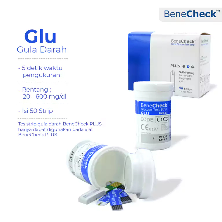 Benecheck PLUS Strip Gula Darah – Alat Cek Darah Glukosa
