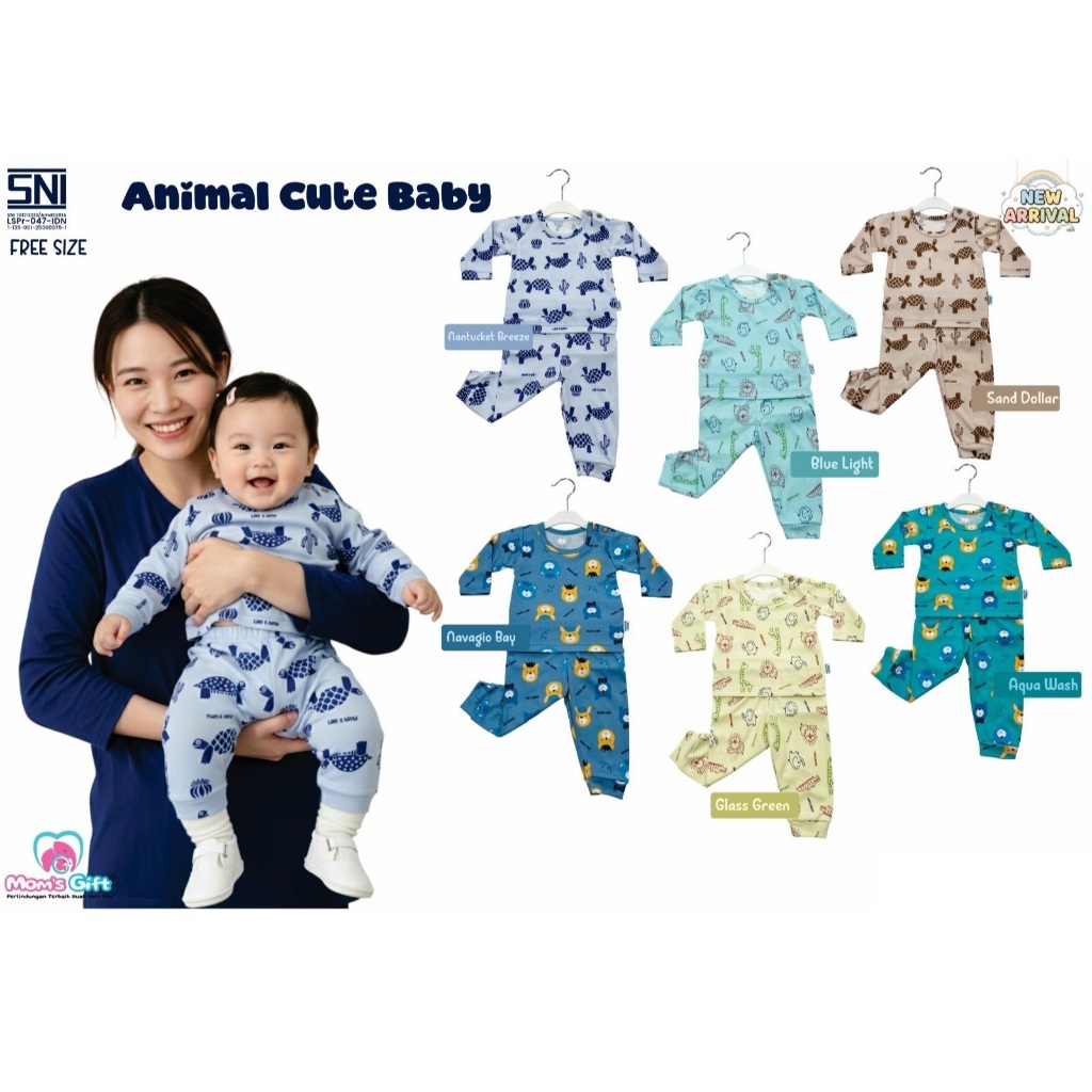 PROMO Setelan Baju Bayi Panjang Kancing Pundak Moms Gift Animal Cute Baby / Piyama Anak / Baju Tidur