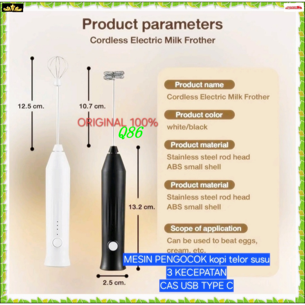 Q86 Mesin hand mixer Pengocok cas USB TYPE C pegas ORI 100% ALAT ADUK KOCOK PENGADUK PERALATAN BLEND